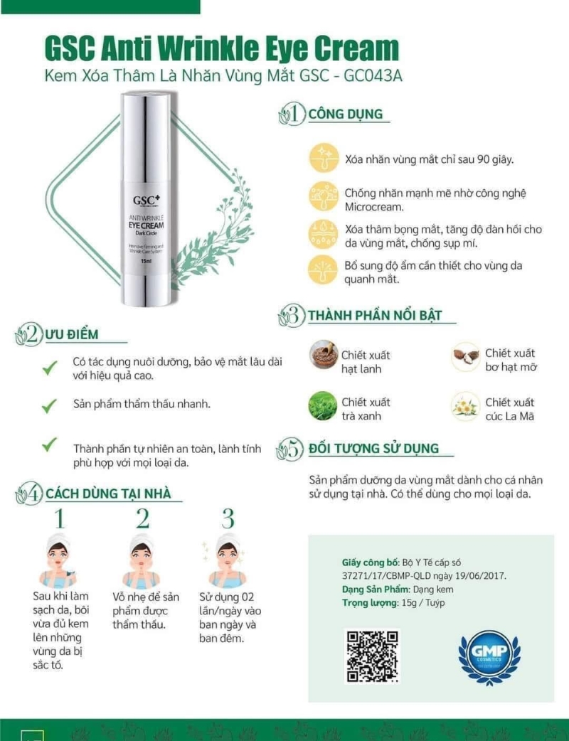Công dụng của kem mắt GSC+ Công dụng của kem mắt GSC+