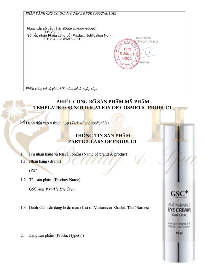 Kem Mắt GSC+ Anti Wrinkle Eye Cream 15ml - Mờ Thâm, giảm nhăn Kem mắt GSC+ mờ thâm giảm nhăn