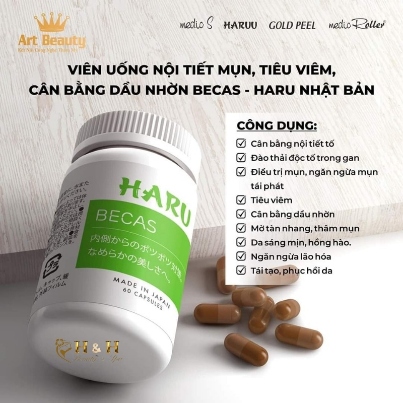 Viên uống giảm mụn nội tiết Haru Becus Nhật Bản hộp 60 viên Công dụng của viên uống Haru Becus